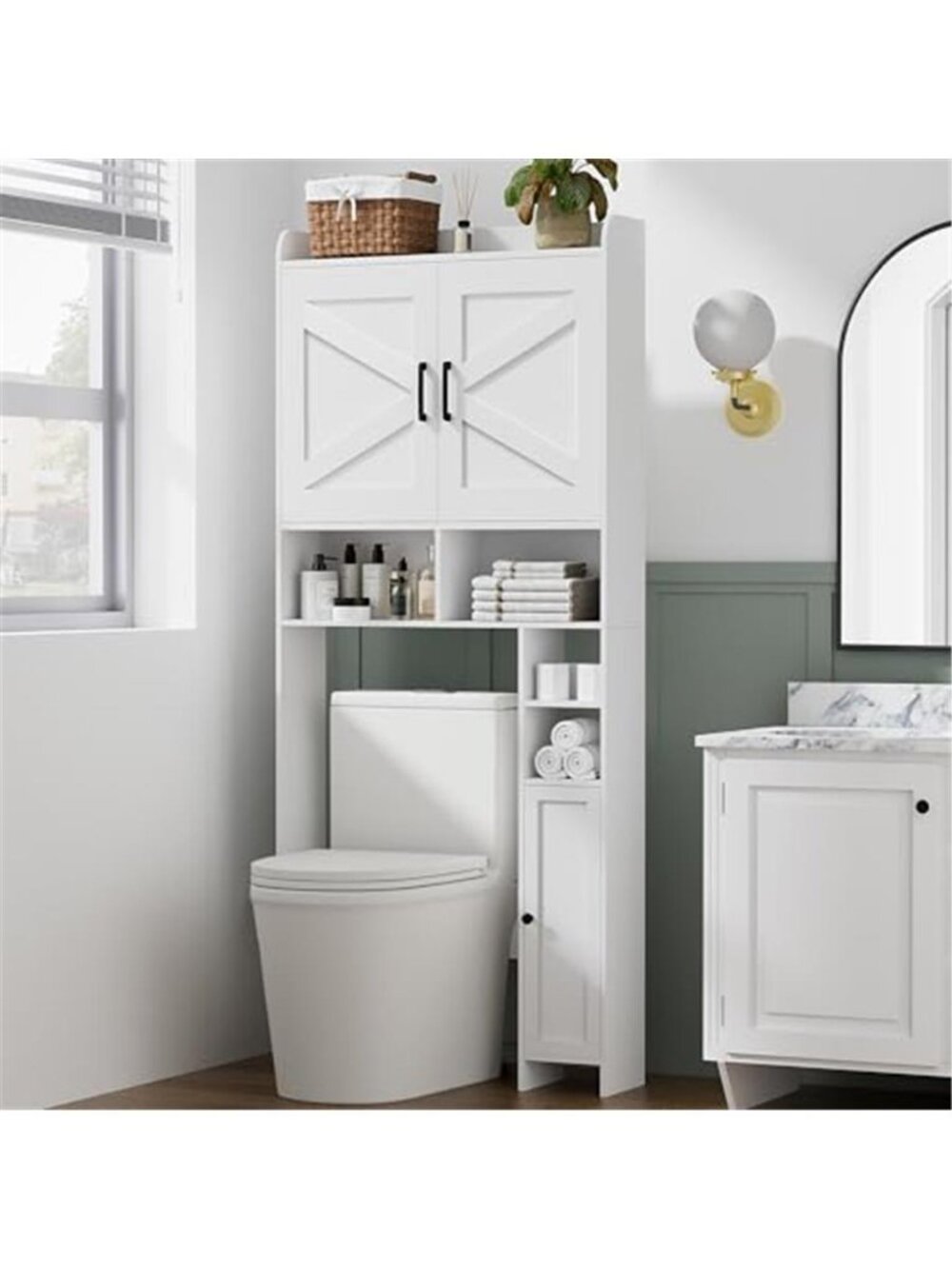 Wooden Over The Toilet Storage Cabinet with Barn Door
